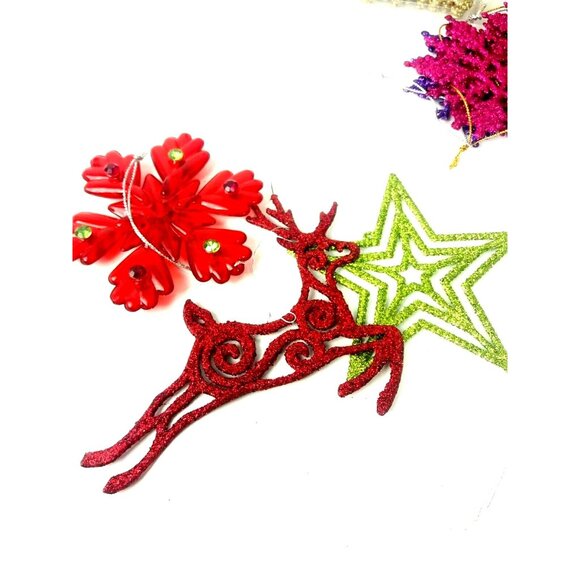 Glitter Christmas Ornaments Set Of 17 Reindeer Star Gift Boxes Snowflakes - Picture 4 of 6